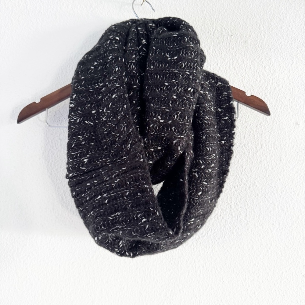 Forever 21 Chunky Black Knit Infinity Scarf with Metallic Silver Thread Detail
